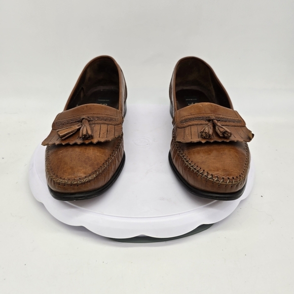 San Remo Shoe Men's 8.5M Brown Leather Moc Toe Tassel Loafers - Picture 8 of 10